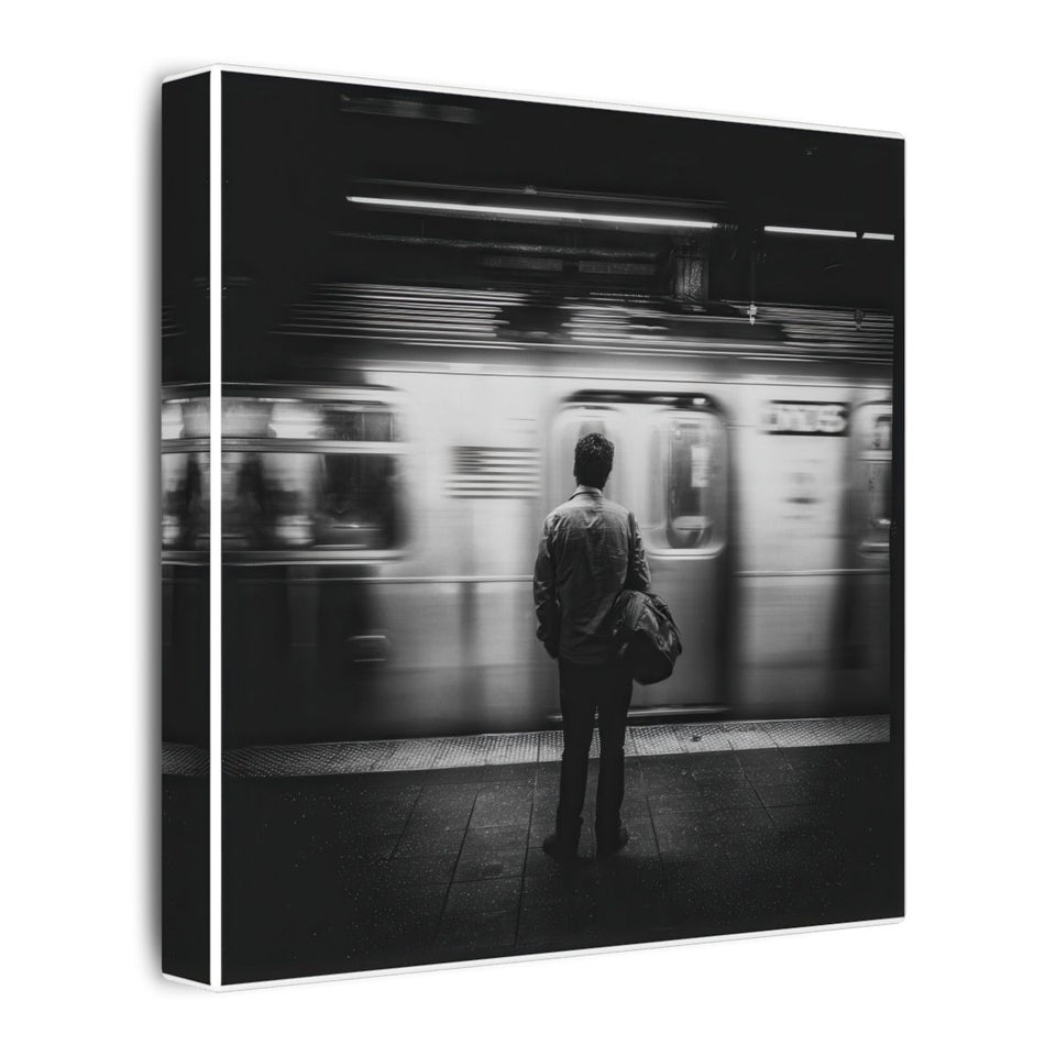 Black & White NYC Subway Wall Art – gallery wrapped canvas, side view