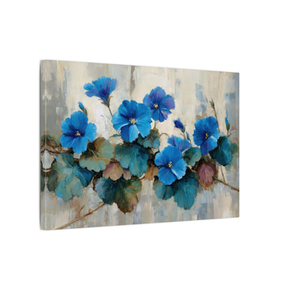 Blue Floral Canvas Wall Art – gallery wrapped canvas, side view