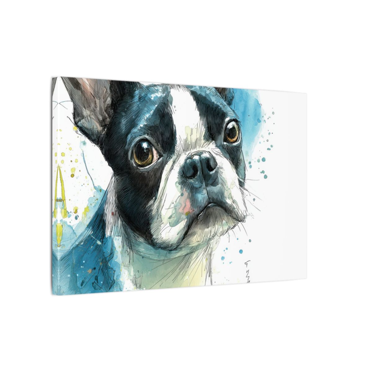 Boston Terrier Watercolor Canvas Art – gallery wrapped canvas, side view