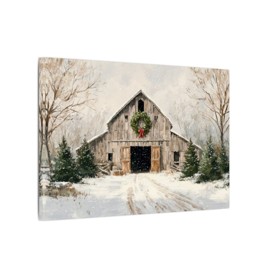 Christmas Barn Canvas Wall Art – gallery wrapped canvas, side view