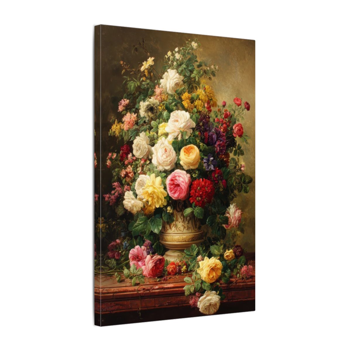 Classic Floral Still Life Canvas Print – gallery wrapped canvas, side view