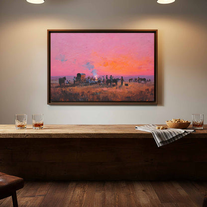 Western Chuckwagon Canvas Wall Art – canvas print shown framed in a styled room