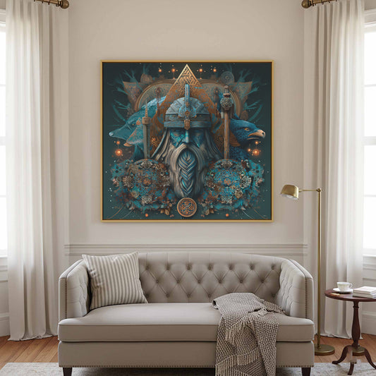 Norse Odin Canvas Wall Art – canvas print shown framed in a styled room