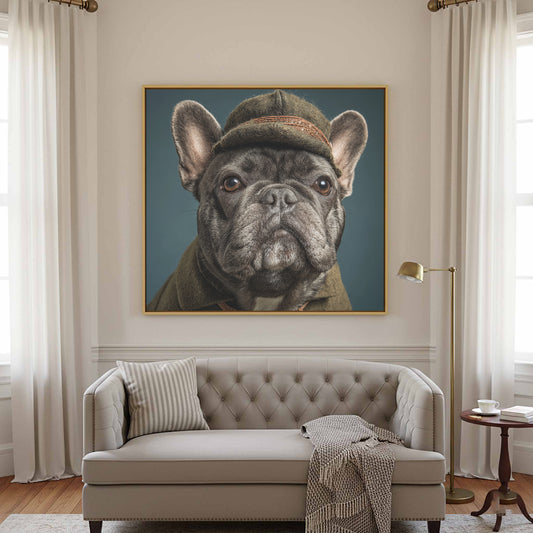French Bulldog Canvas Wall Art – canvas print shown framed in a styled room