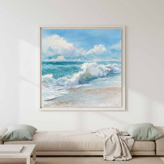 Coastal Ocean Waves Canvas Print – canvas print shown framed in a styled room