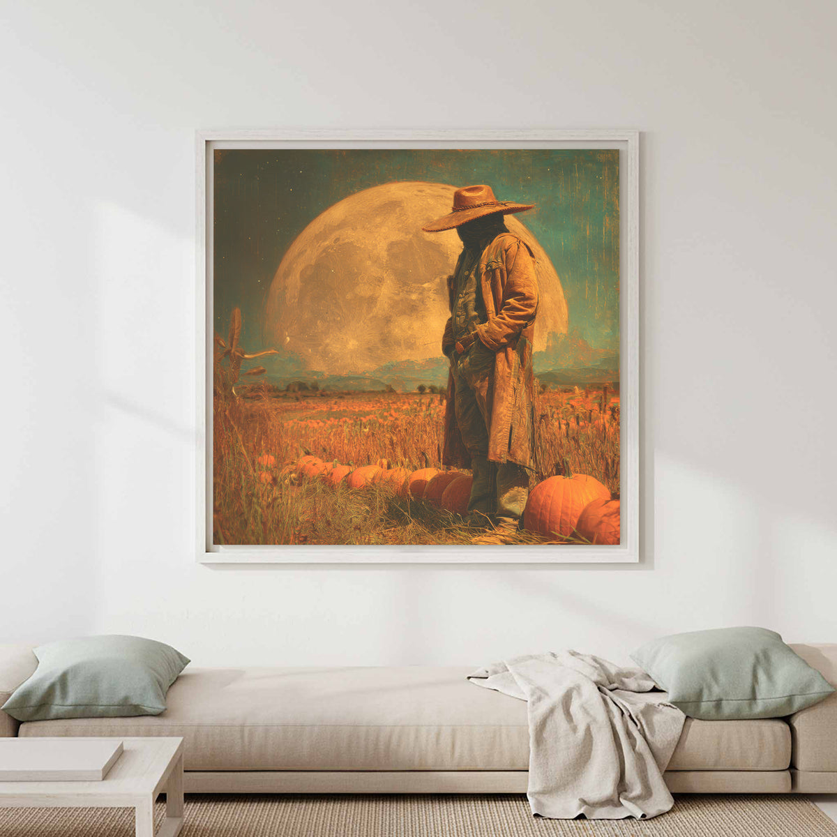 Halloween Cowboy Canvas Print – canvas print shown framed in a styled room
