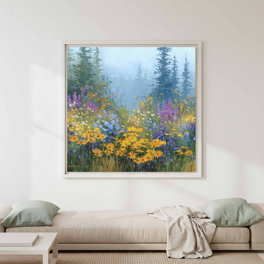 Wildflower Meadow Canvas Wall Art – canvas print shown framed in a styled room