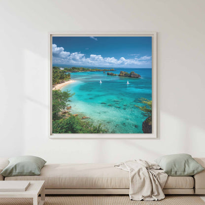 Tropical Beach Canvas Print – canvas print shown framed in a styled room