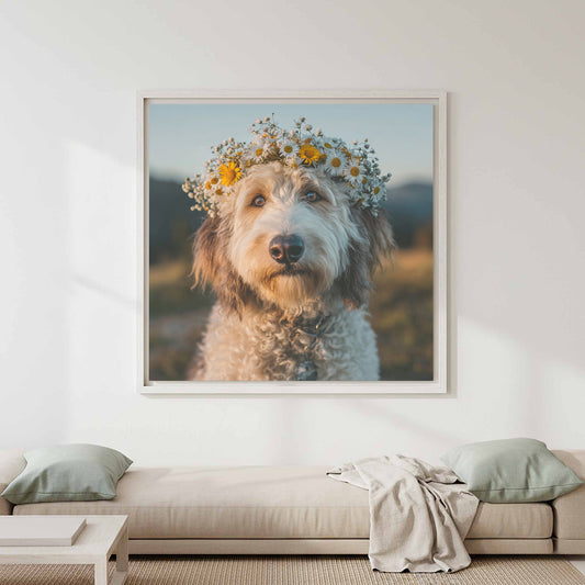 Pyredoodle Dog Flower Crown Canvas Print — product image 1