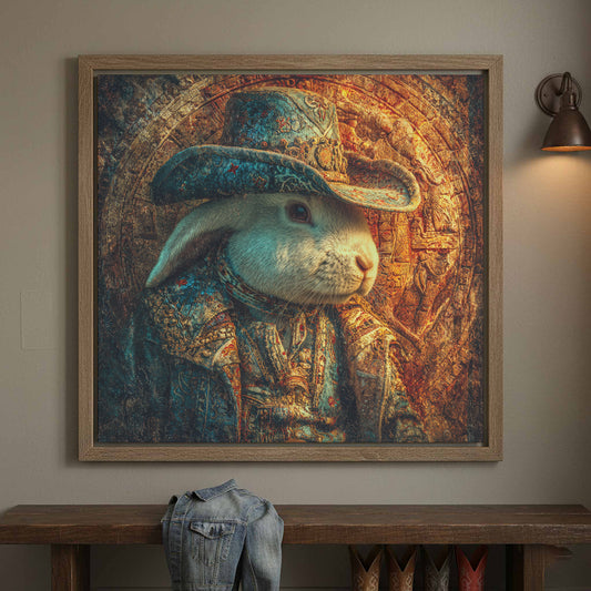 Cowboy Rabbit Canvas Wall Art – canvas print shown framed in a styled room
