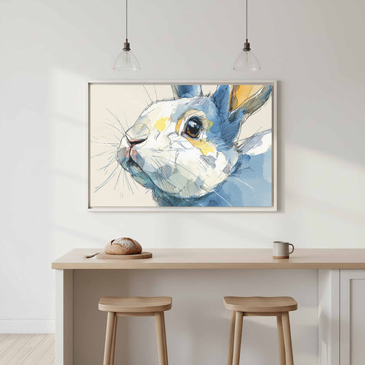 Watercolor Rabbit Canvas Wall Art – canvas print shown framed in a styled room