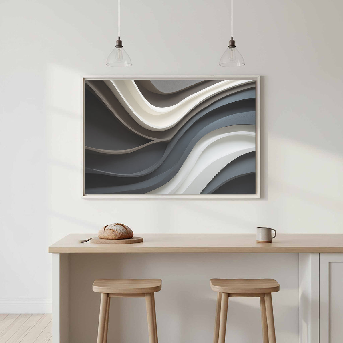 Abstract Sculptural Wall Art – canvas print shown framed in a styled room