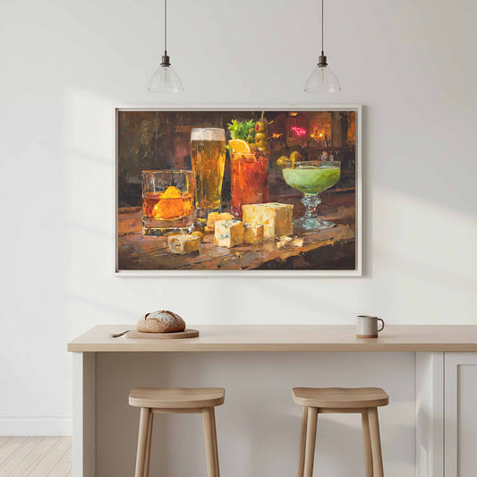Wisconsin Tavern Still Life Canvas Print – canvas print shown framed in a styled room
