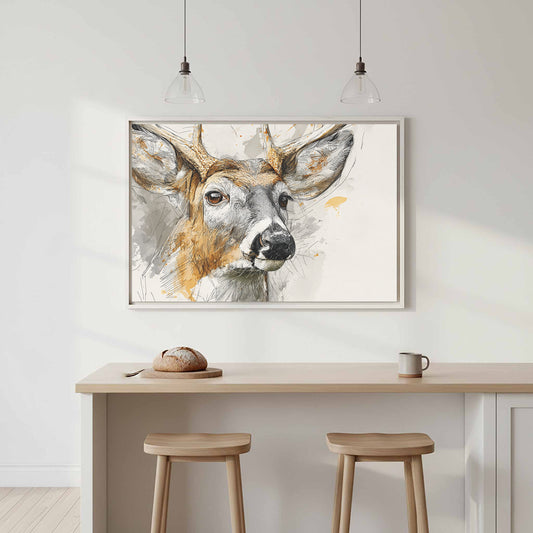 Whitetail Buck Portrait Canvas Print – canvas print shown framed in a styled room