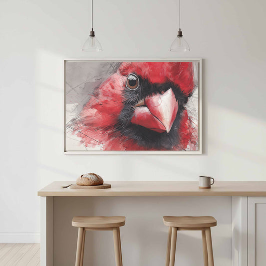 Cardinal Bird Canvas Wall Art – canvas print shown framed in a styled room