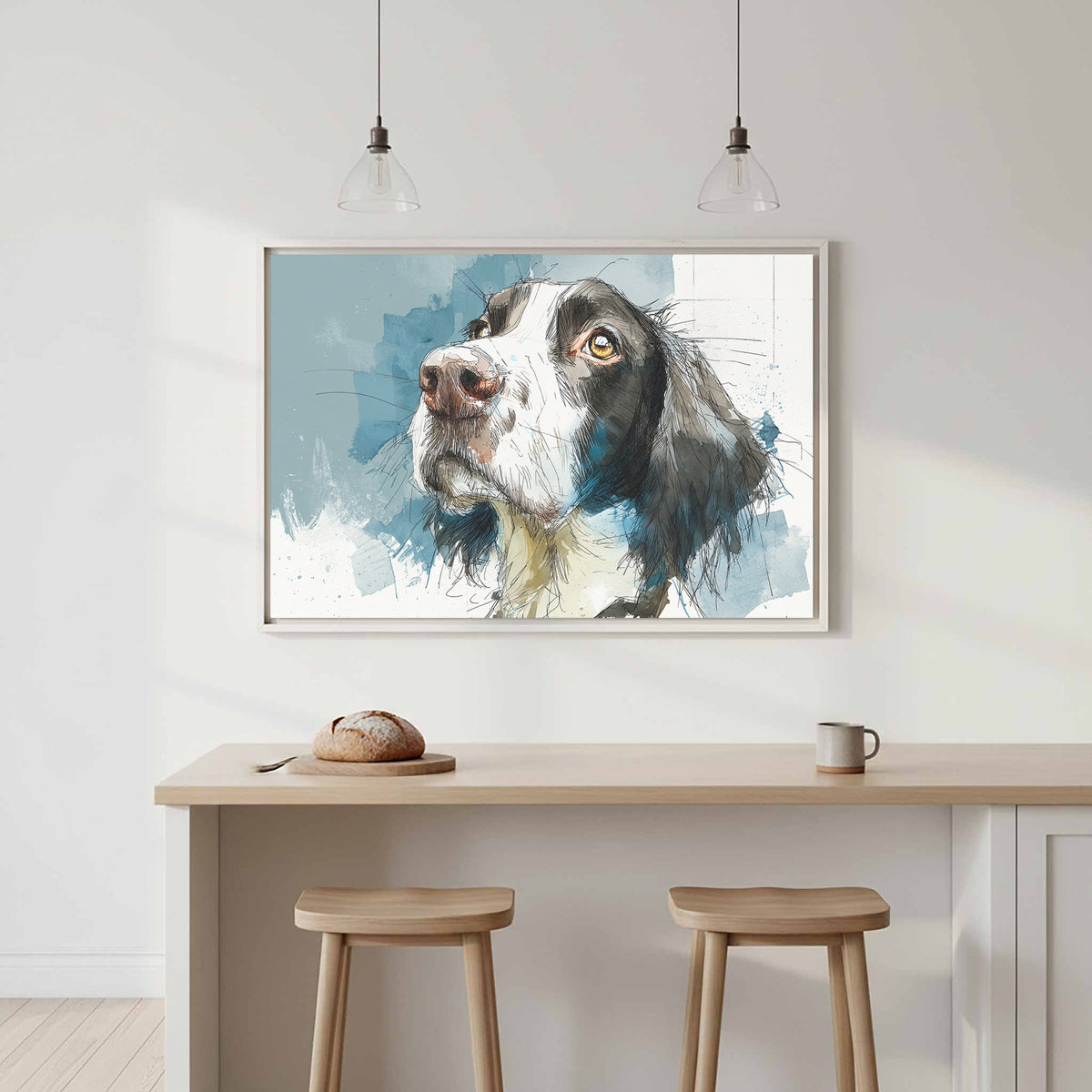 English Springer Spaniel Canvas Wall Art – canvas print shown framed in a styled room