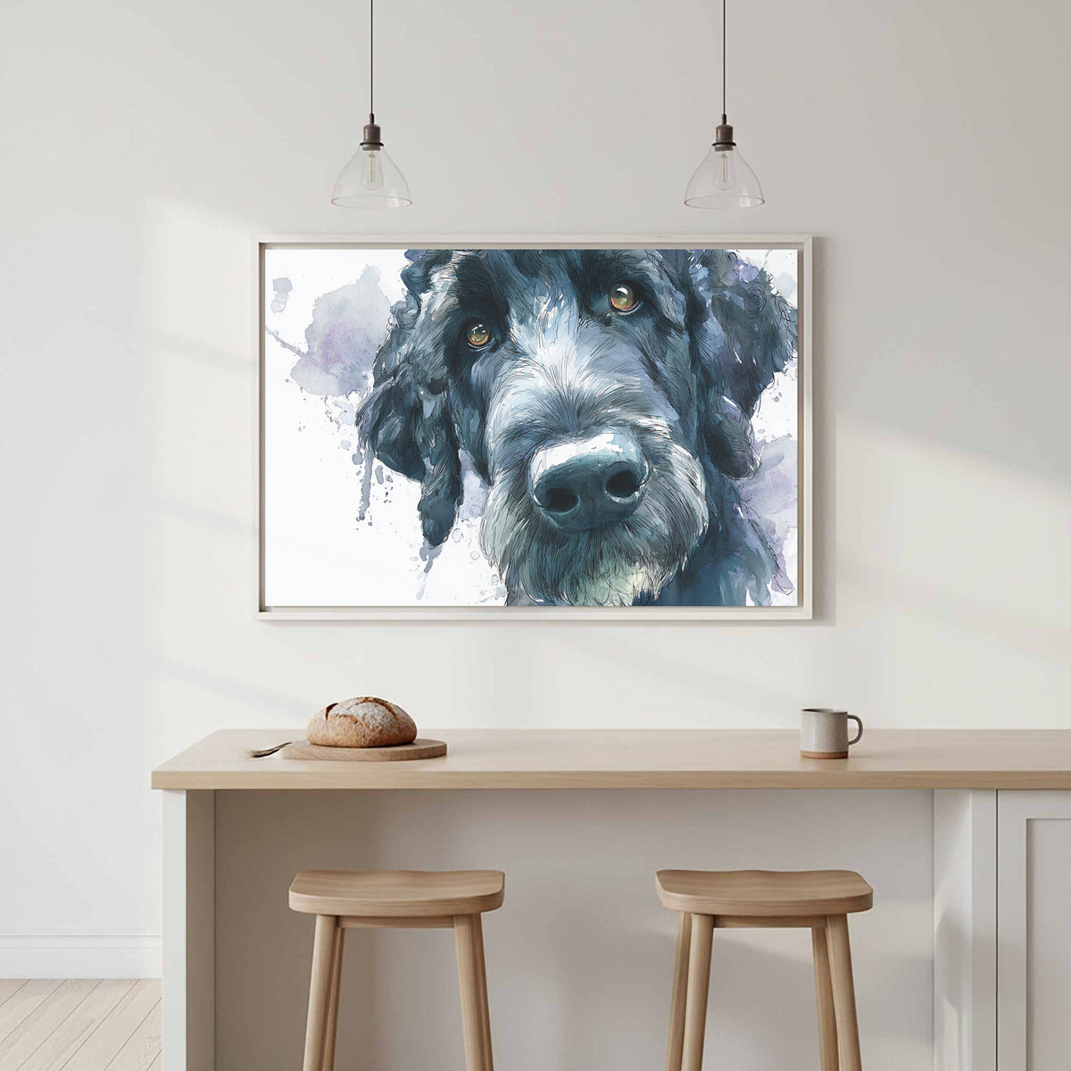 Portuguese Water Dog Canvas Print – canvas print shown framed in a styled room