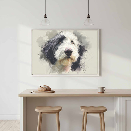 Portuguese Water Dog Canvas Print – canvas print shown framed in a styled room