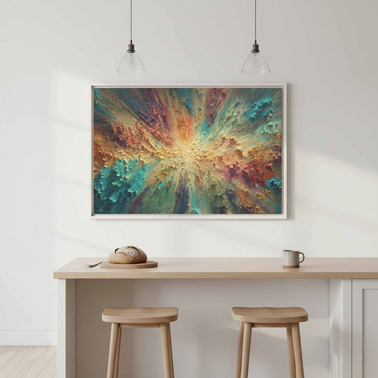 Abstract Burst Canvas Wall Art – canvas print shown framed in a styled room