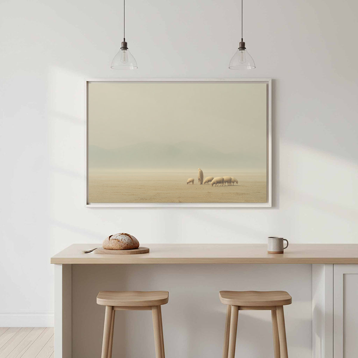 Jesus with Sheep Canvas Wall Art – canvas print shown framed in a styled room