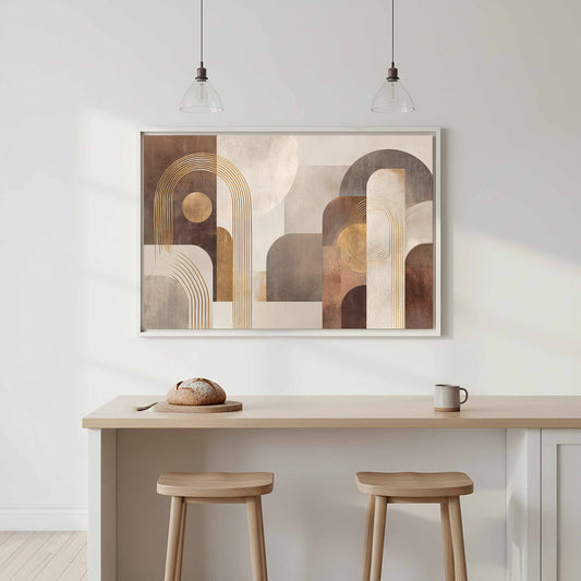 Abstract Geometric Wall Art – canvas print shown framed in a styled room