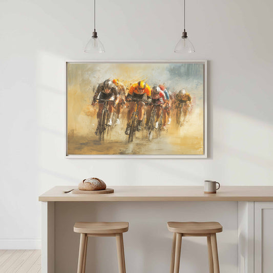 Cycling Race Canvas Wall Art – canvas print shown framed in a styled room