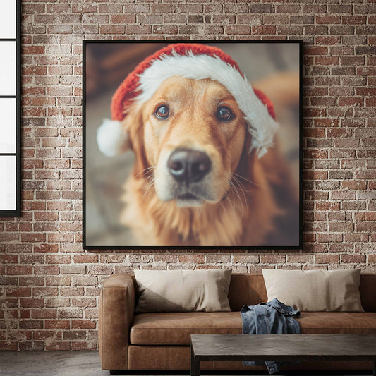 Golden Retriever Christmas Canvas Print – canvas print shown framed in a styled room