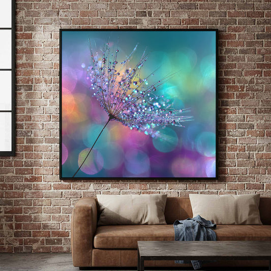 Dandelion Seed Canvas Print – canvas print shown framed in a styled room
