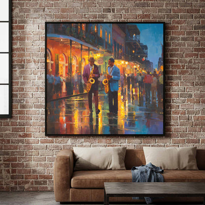 Jazz Musicians Canvas Wall Art – canvas print shown framed in a styled room