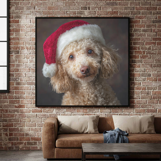 Poodle Christmas Canvas Art – canvas print shown framed in a styled room