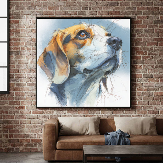 Beagle Dog Portrait Canvas Print – canvas print shown framed in a styled room