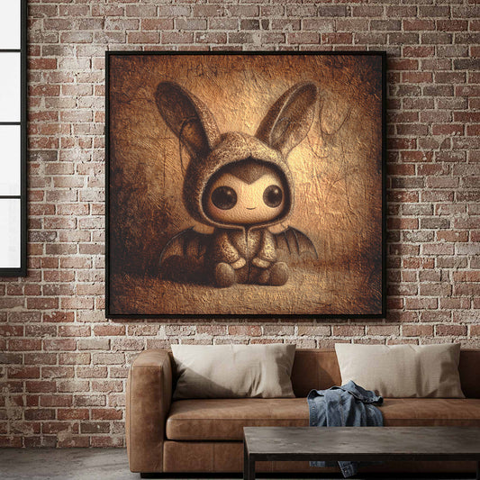 Cute Bat Bunny Canvas Print – canvas print shown framed in a styled room