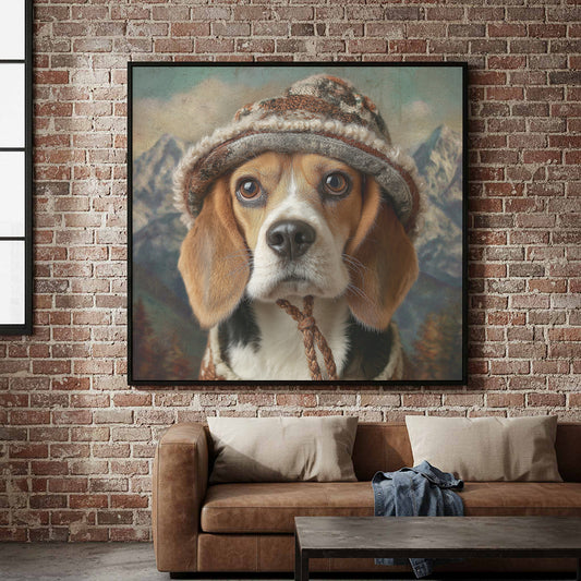 Beagle Dog Canvas Wall Art – canvas print shown framed in a styled room
