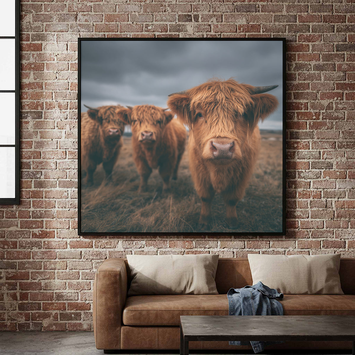 Highland Cow Canvas Wall Art – styled room view 2