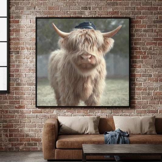 Highland Cow Police Hat Canvas Art — product image 1