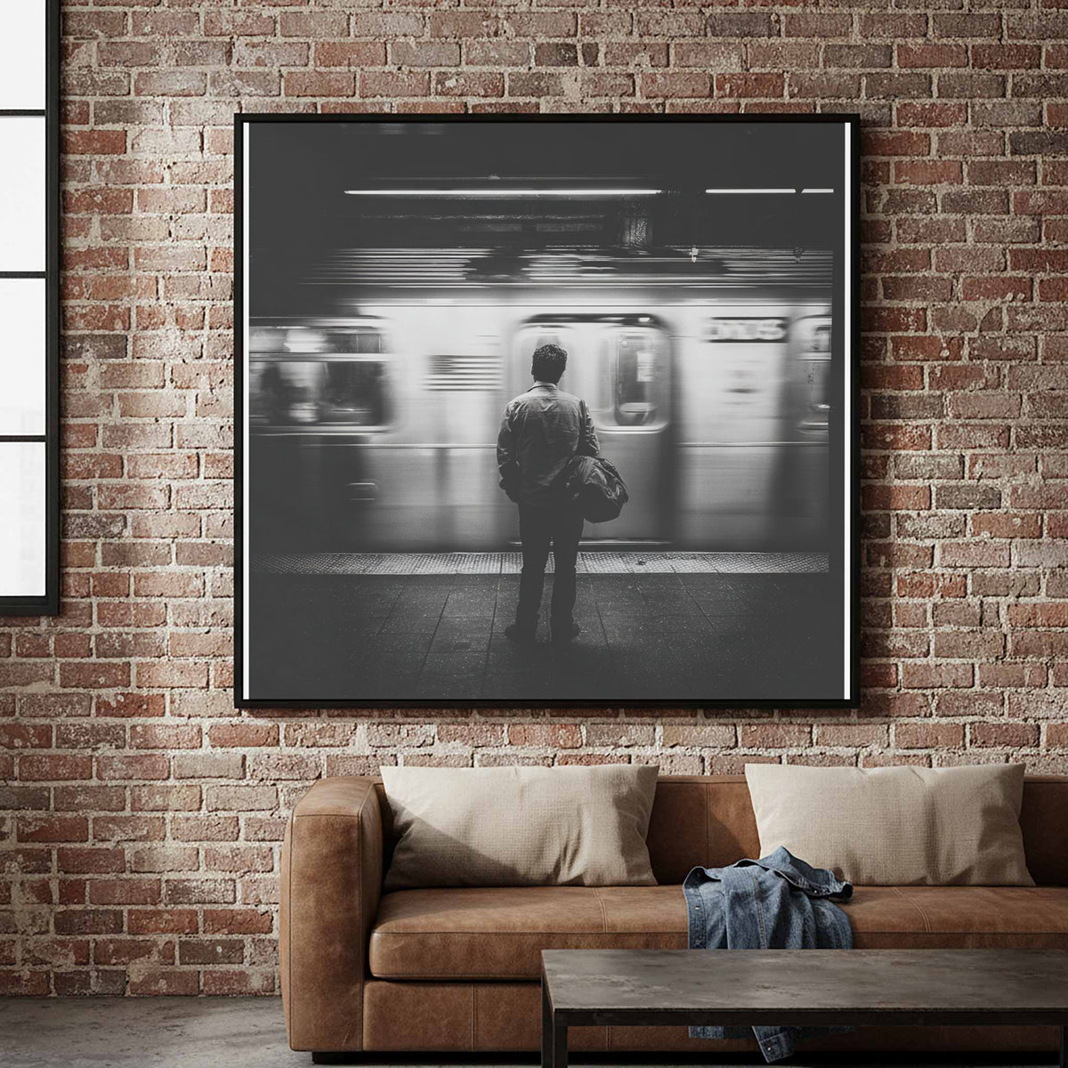 Black &amp; White NYC Subway Wall Art – styled room view 2