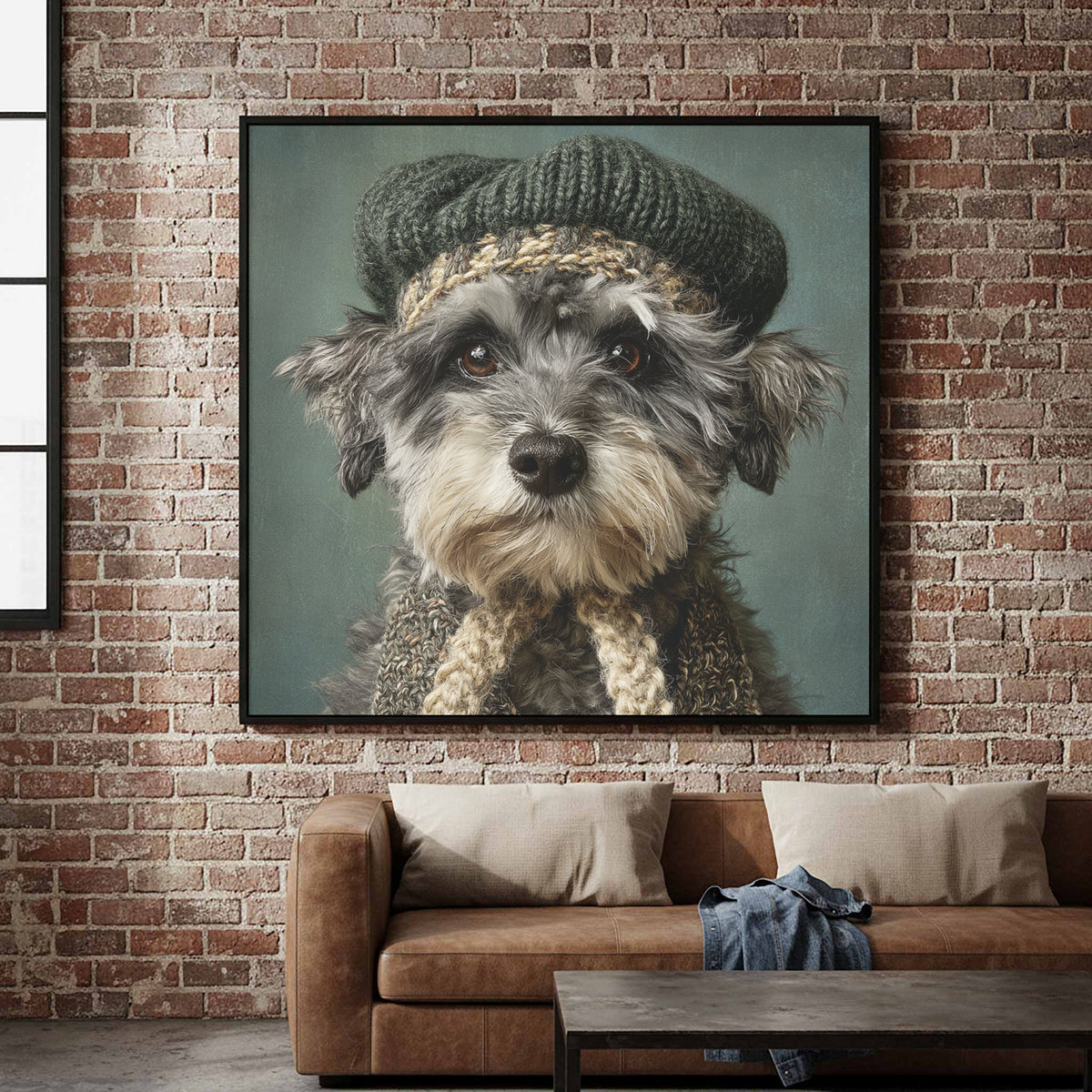 Schnoodle Dog Canvas Wall Art – canvas print shown framed in a styled room