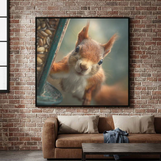 Red Squirrel Wildlife Canvas Print – canvas print shown framed in a styled room
