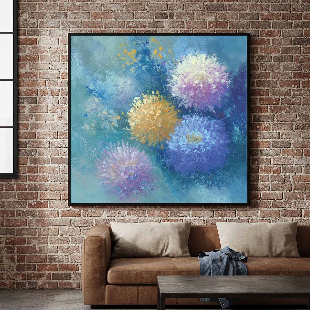 Abstract Floral Canvas Wall Art – canvas print shown framed in a styled room
