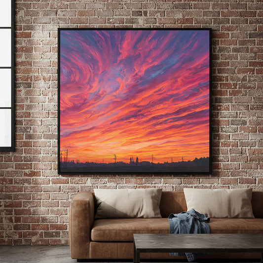 Vibrant Sunset Canvas Wall Art – canvas print shown framed in a styled room
