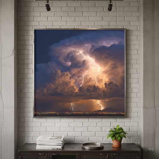 Lightning Storm Canvas Print – canvas print shown framed in a styled room