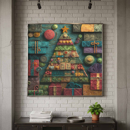 Christmas Tree Wall Art – canvas print shown framed in a styled room
