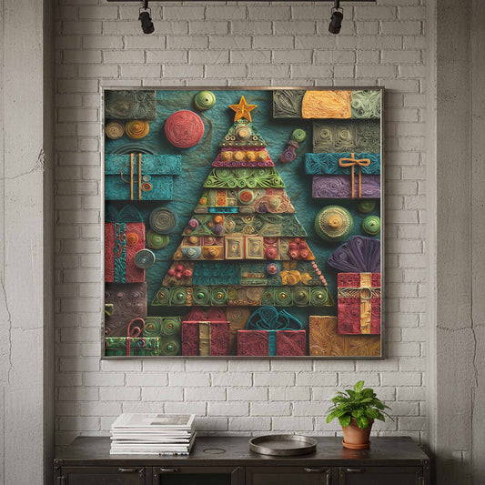 Christmas Tree Wall Art – canvas print shown framed in a styled room