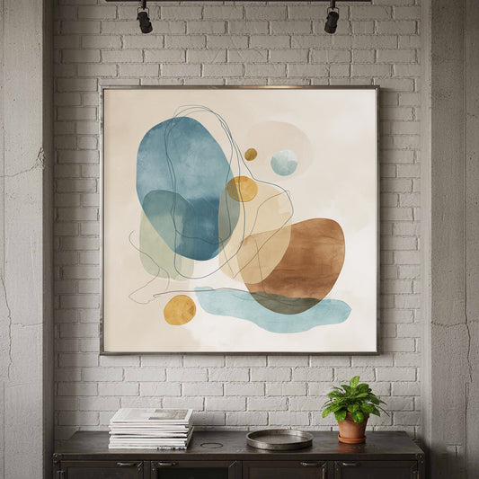 Coastal Abstract Wall Art – canvas print shown framed in a styled room