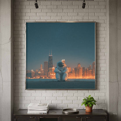 Astronaut Urban Canvas Wall Art – canvas print shown framed in a styled room