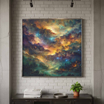 Cosmic Nebula Canvas Wall Art – canvas print shown framed in a styled room