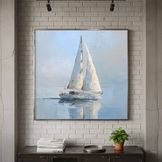 Sailboat Canvas Wall Art – canvas print shown framed in a styled room