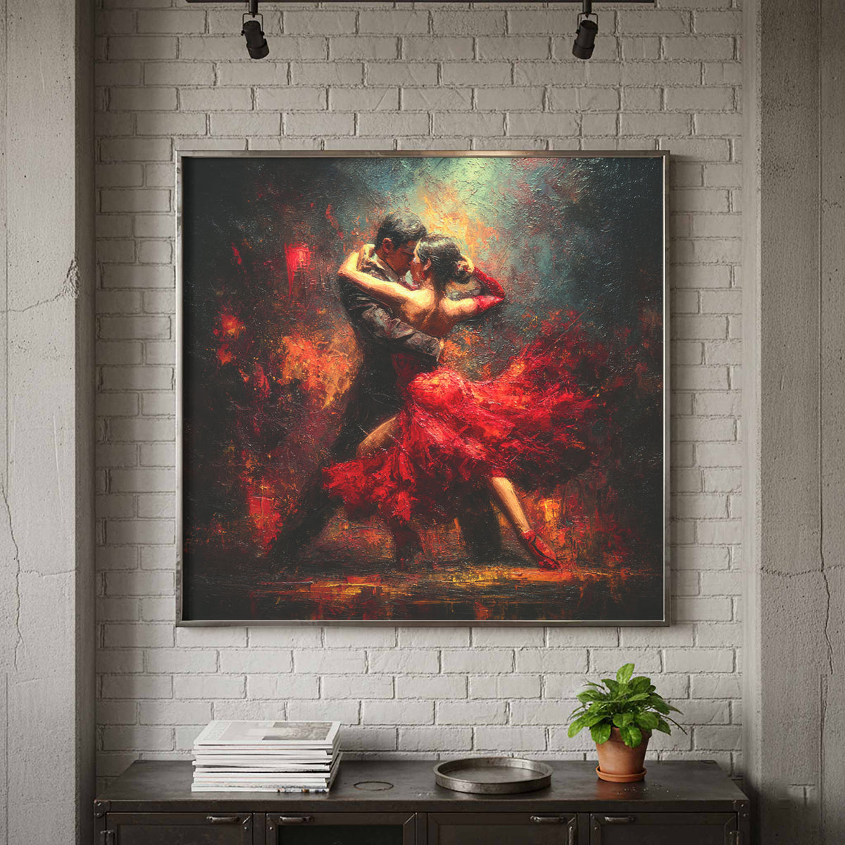 Passionate Tango Canvas Wall Art – canvas print shown framed in a styled room