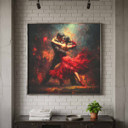 Passionate Tango Canvas Wall Art – canvas print shown framed in a styled room