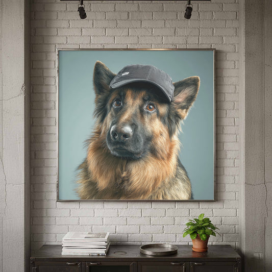 German Shepherd Canvas Print – canvas print shown framed in a styled room